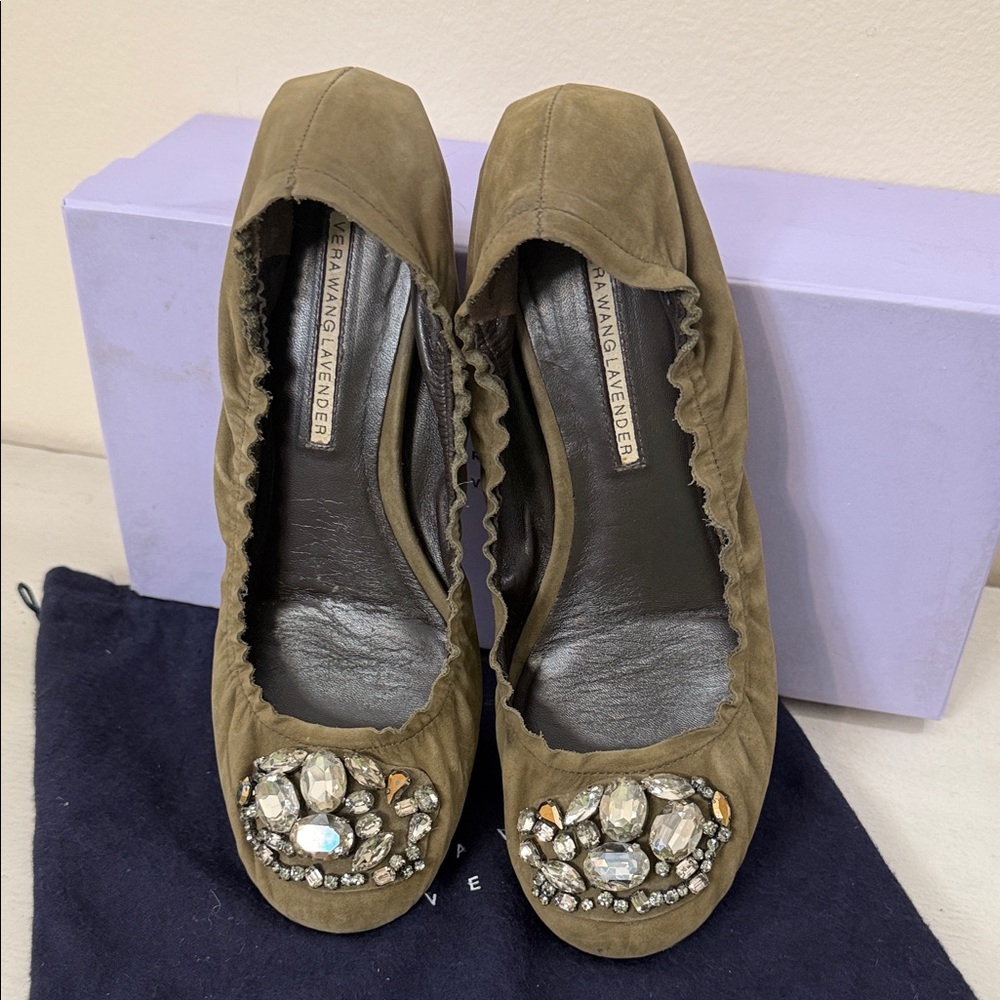 Olive Embellished Flats